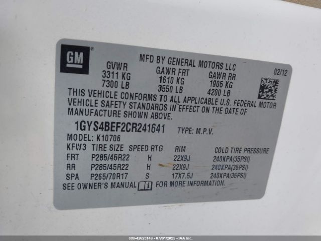 2012 CADILLAC ESCALADE 1GYS4BEF2CR241641 Photo 8