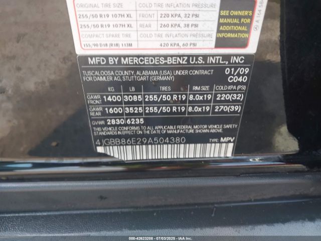 2009 MERCEDES-BENZ ML 350 4JGBB86E29A504380 Photo 8