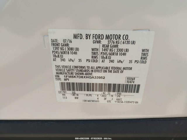 1FM5K7D8XHGA33952 Ford 3.5l ti-vct