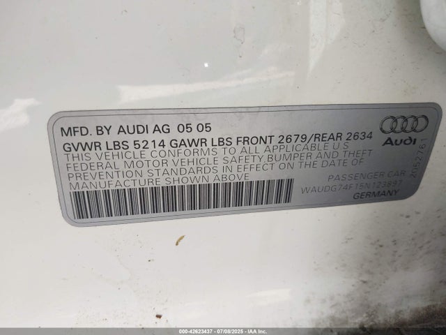 2005 AUDI A6 WAUDG74F15N123897 Photo 8
