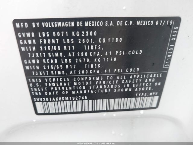 2019 VOLKSWAGEN TIGUAN 3VV2B7AX8KM192745 Photo 8