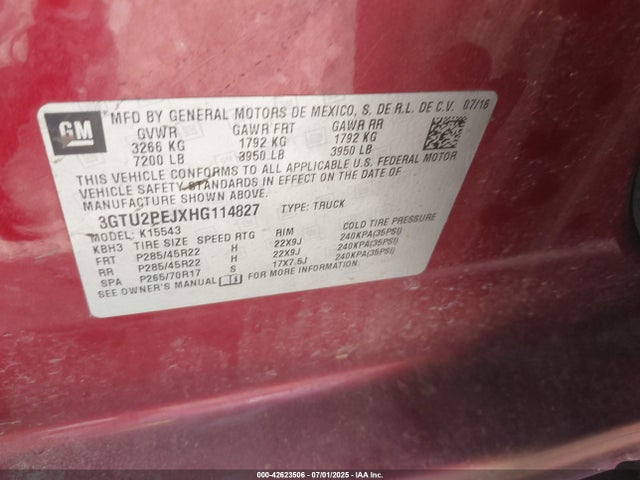 3GTU2PEJXHG114827 GMC l86 - sidi: spark ignited direct injection, vvt: variable valve timing, afm, e85 max, alum