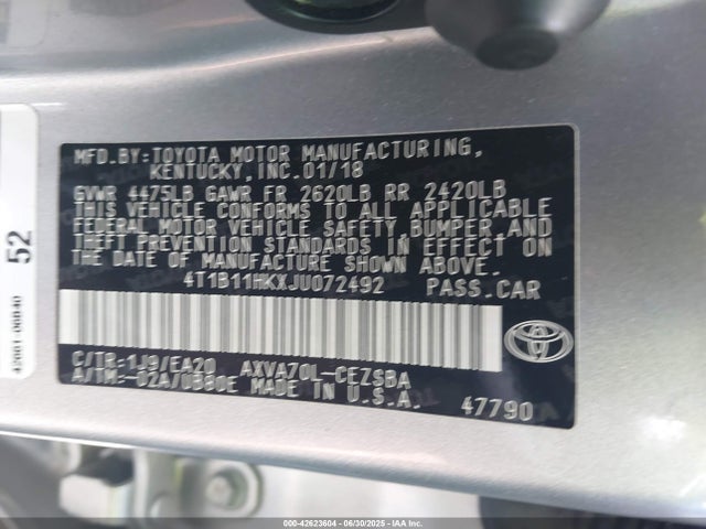 4T1B11HKXJU072492 Toyota a25a-fks