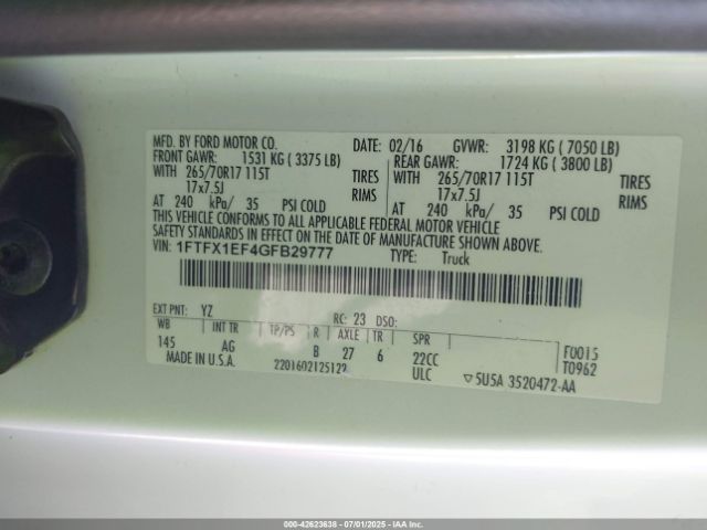 1FTFX1EF4GFB29777 Ford 2016