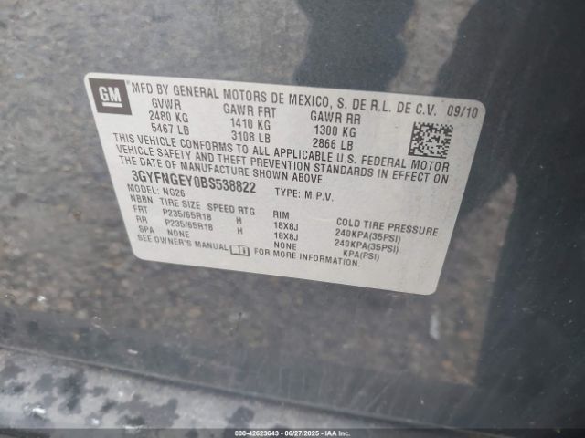 2011 CADILLAC SRX 3GYFNGEY0BS538822 Photo 8