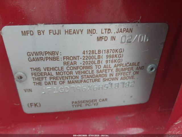 2006 SUBARU IMPREZA JF1GD796X6H518782 Photo 8
