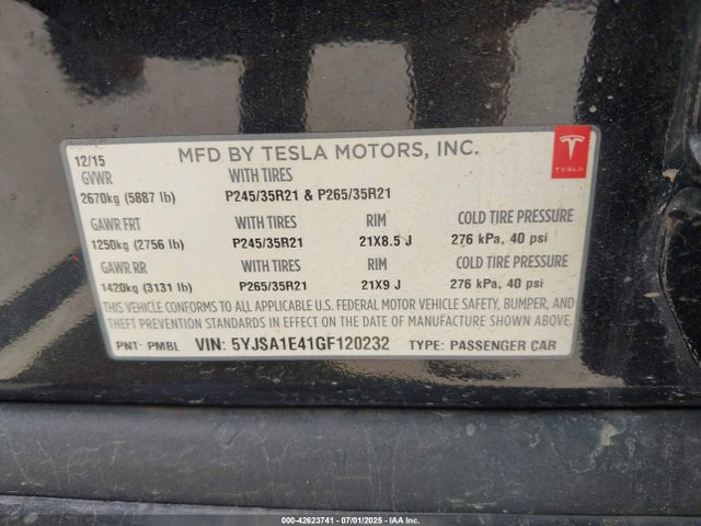 2016 TESLA MODEL S 5YJSA1E41GF120232 Photo 8