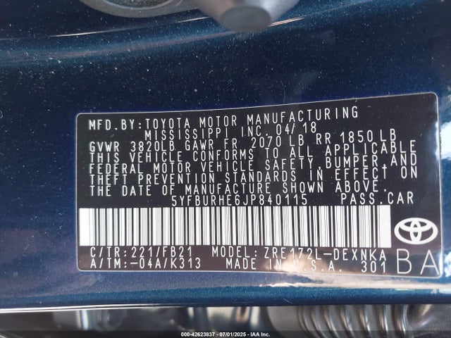 5YFBURHE6JP840115 Toyota 2zr-fe