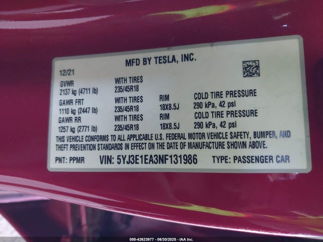 2022 TESLA MODEL 3 5YJ3E1EA3NF131986 Photo 8