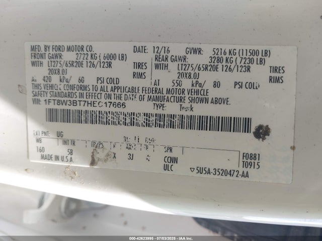 1FT8W3BT7HEC17666 Ford 2017
