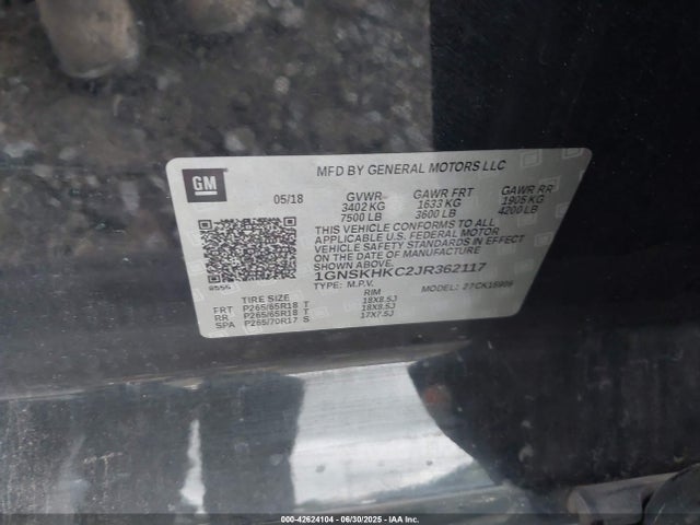 1GNSKHKC2JR362117 Chevrolet l83 - sidi: spark ignited direct injection, vvt: variable valve timing, afm, e85 max, alum