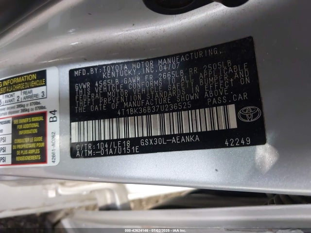 Продаж на аукціоні авто 2007 Toyota Avalon Touring, vin: 4T1BK36B37U236525, номер лоту: 42624146