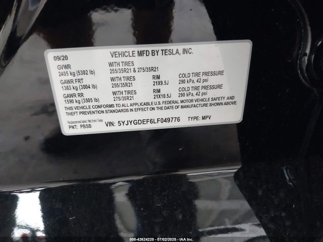 2020 TESLA MODEL Y 5YJYGDEF6LF049776 Photo 8