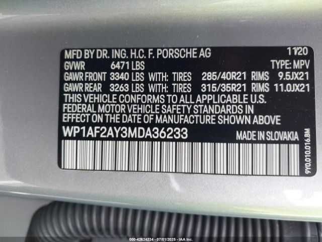 2021 PORSCHE CAYENNE WP1AF2AY3MDA36233 Photo 8