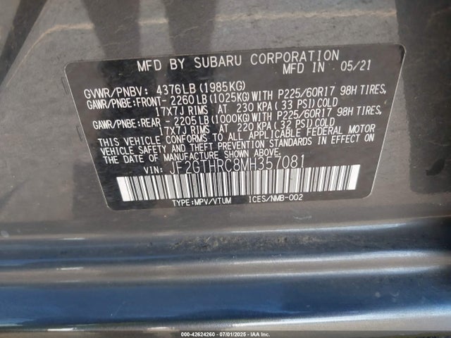 JF2GTHRC8MH357081 Subaru na