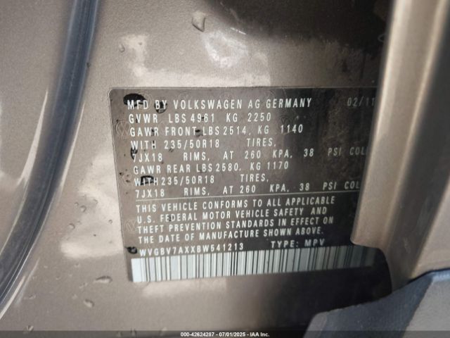 2011 VOLKSWAGEN TIGUAN WVGBV7AXXBW541213 Photo 8