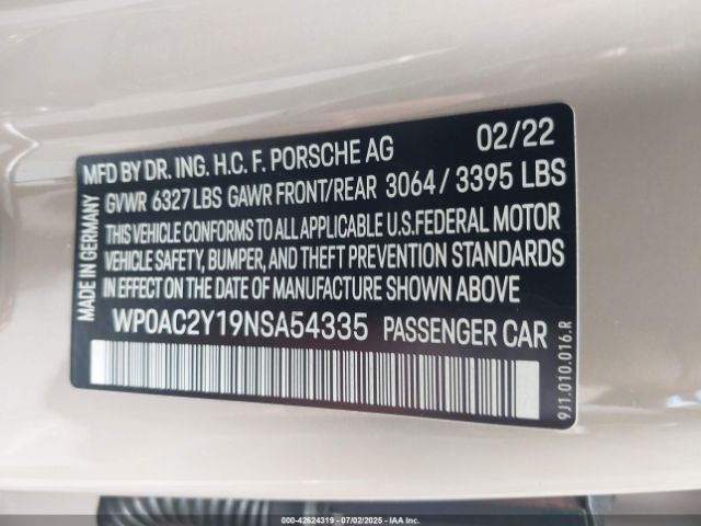 2022 PORSCHE TAYCAN WP0AC2Y19NSA54335 Photo 8