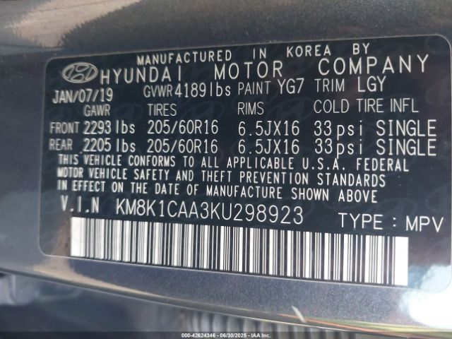 2019 HYUNDAI KONA KM8K1CAA3KU298923 Photo 8