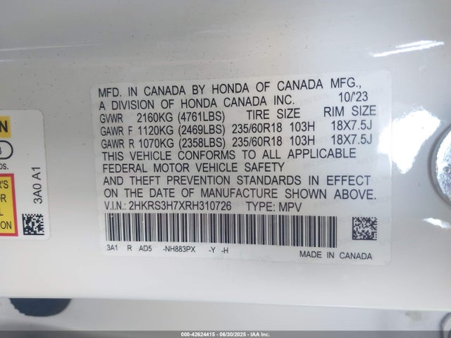 2HKRS3H7XRH310726 Honda l15be