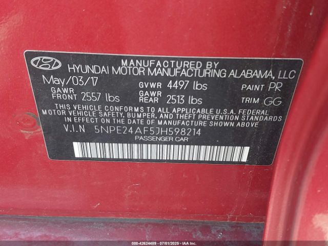 5NPE24AF5JH598214 Hyundai gdi theta-ii