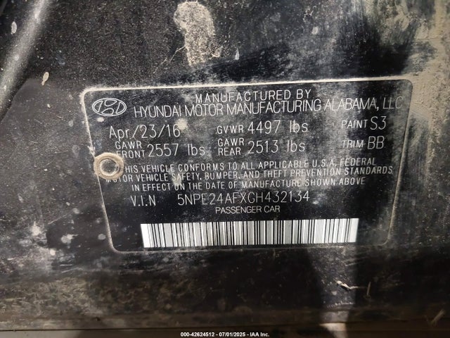 5NPE24AFXGH432134 Hyundai dohc gdi theta-ii