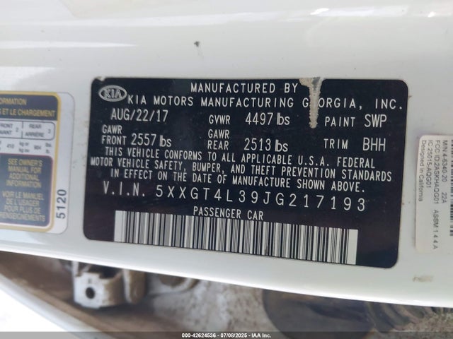 5XXGT4L39JG217193 KIA gdi