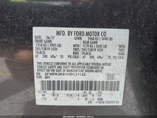 2FMPK3K81HBC31122 Ford 2017