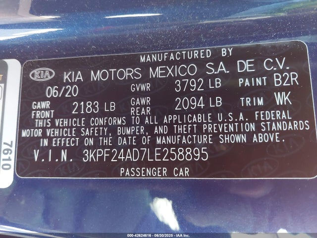 3KPF24AD7LE258895 KIA mpi nu
