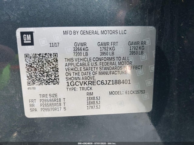 1GCVKREC6JZ188401 Chevrolet l83 - sidi: spark ignited direct injection, vvt: variable valve timing, afm, e85 max, alum