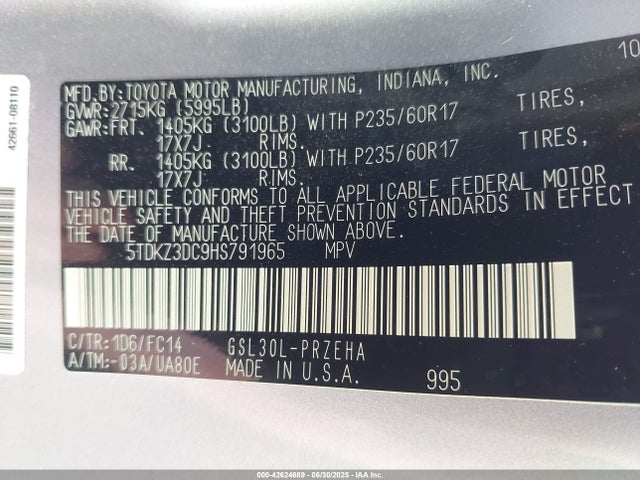 5TDKZ3DC9HS791965 Toyota 2gr-fks