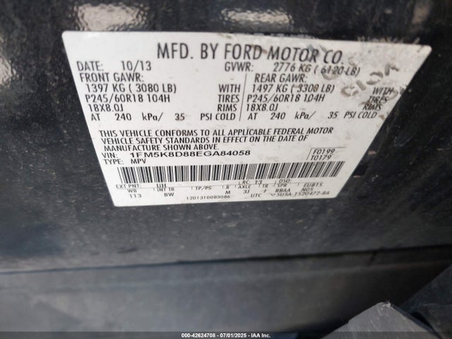 1FM5K8D88EGA84058 Ford 2014