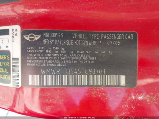 2005 MINI COOPER S WMWRE33545TG98703 Photo 8