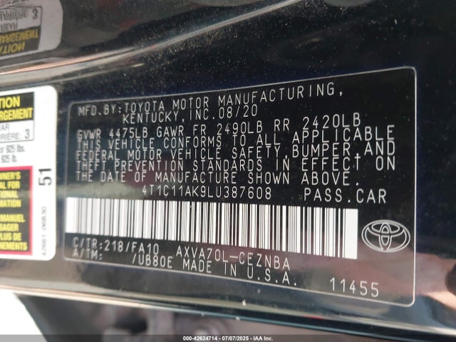 4T1C11AK9LU387608 Toyota a25a-fks