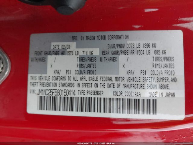 2008 MAZDA MX-5 JM1NC25F580150414 Photo 8