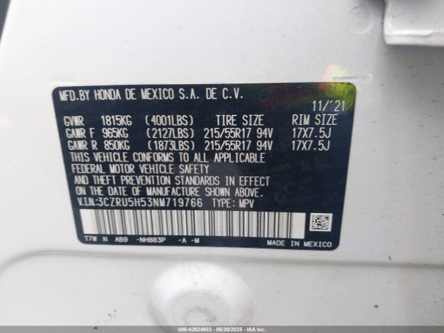 2022 HONDA HR-V 3CZRU5H53NM719766 Photo 8