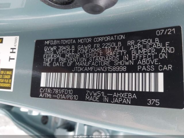 2022 TOYOTA PRIUS JTDKAMFU4N3158998 Photo 8