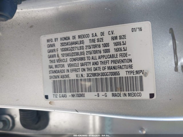 3CZRM3H30GG700855 Honda k24w9/k24v1