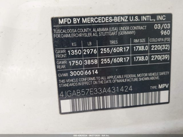 2003 MERCEDES-BENZ ML 350 4JGAB57E33A431424 Photo 8