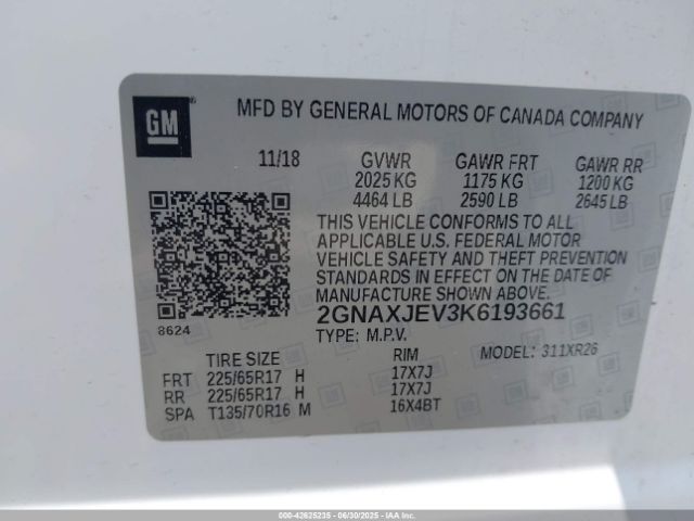 2019 CHEVROLET EQUINOX 2GNAXJEV3K6193661 Photo 8