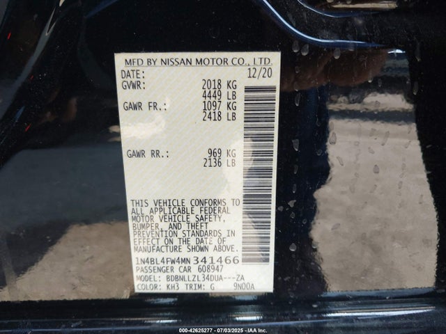 Nissan 2021 2021 1N4BL4FW4MN341466 Image 9