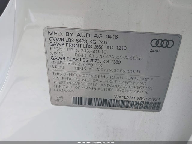 WA1L2AFP5GA129934 Audi flex fuel - e85