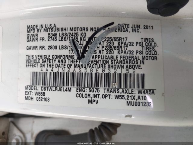 2011 MITSUBISHI ENDEAVOR 4A4JN2AS5BE032152 Photo 8