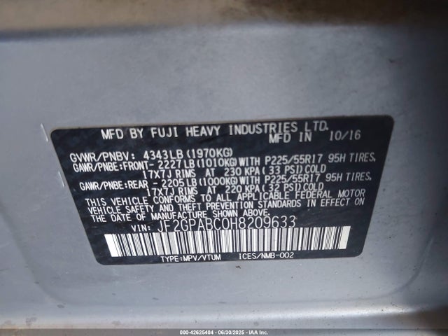 JF2GPABC0H8209633 Subaru naturally aspirated