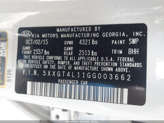 5XXGT4L11GG003662 KIA t-gdi gamma