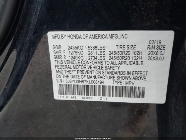2019 ACURA MDX 5J8YD3H57KL008494 Photo 8