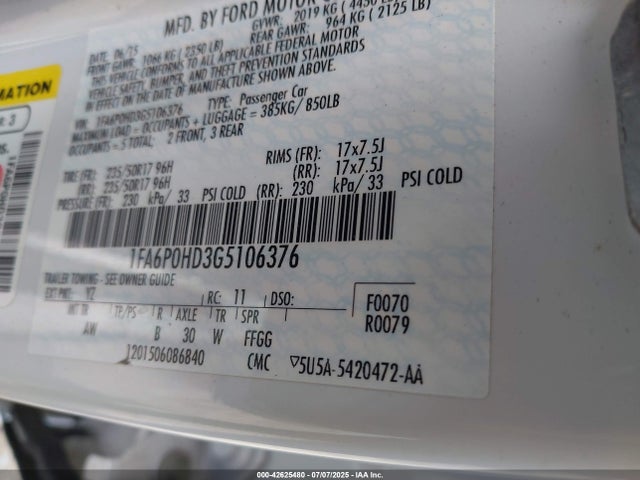 Ford 2016 2016 1FA6P0HD3G5106376 Image 9