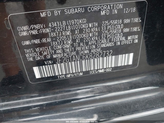 JF2GTANC6K8282732 Subaru naturally aspirated