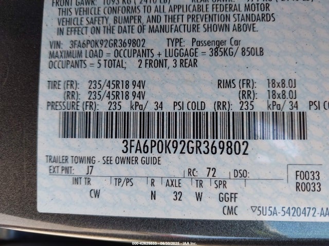 Ford 2016 2016 3FA6P0K92GR369802 Image 9