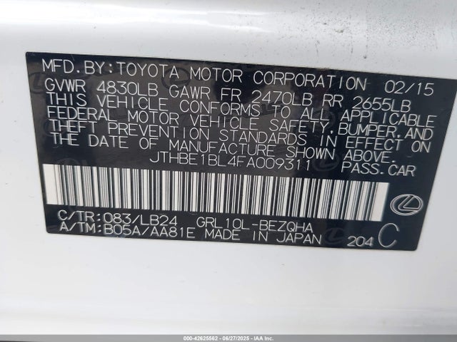 Lexus 2gr-fse 2015 JTHBE1BL4FA009311 Image 9