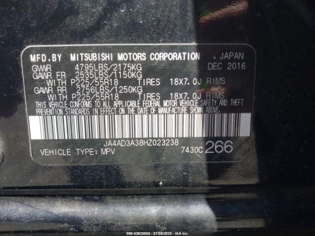 2017 MITSUBISHI OUTLANDER JA4AD3A38HZ023238 Photo 8